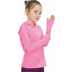 Girls Long Sleeve Shirt UPF50+ Lightweight Hoodie Thin Active Tee Workout Running Pullover Top with Thumb Hole (7-8y, pink )