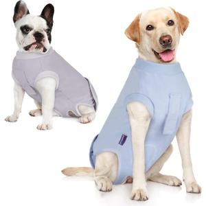 cyeollo 2pack Surgery Recovery Suit for Dogs Cats Soft Breathable Female Male Pet Bodysuit After Surgery for Spay, Neuter, Surgical Recovery Onesie Shirt for Medium Large Dogs, Blue & Grey, XL (X-Large (Back: 19"-22"))