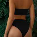 Pink Queen Women's Ribbed High Waisted Bikini Set Removable Strap Bandeau Swimsuit (L)