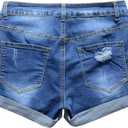 vanberfia Women's Stretchy Denim Mid Rise Jean Shorts with Pockets… (Blue, L)