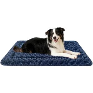 Dog Bed Mat, Dual-Sided Dog Crate Bed Mat - Ultra Soft & Machine Washable Kennel Pad for Large Dogs, All-Season Comfort Pet Bed for Crates, Travel, and Home, Dark Blue 35 x 23 Inch