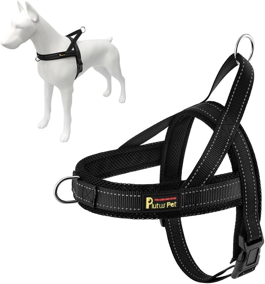 Plutus Pet No Pull Dog Harness with Breathable Mesh Padded, Adjustable Reflective Escape Proof Dog Harness, Quick Fit Dog Vest Harness for Small Medium Large Dogs (S, Black) (S: chest 17"-19.7")