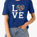 hohololo Autism Awareness Shirt Womens Autism T-Shirt Teacher Puzzle Heart Graphic Tee Autism Acceptance Tops Size S
