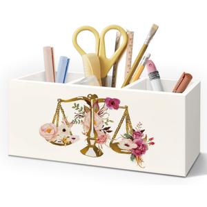 Lawyer Attorney Gifts for Women Pen Pencil Holder for Desk, Lawyer Graduation Gifts, Floral Scales of Justice Wooden Box Decorative Sign for Home Office Desk Tabletop Decor