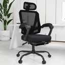 Ergonomic Office Chair with Footrest, High Back Swivel Mesh Desk Chair, Big and Tall Rolling Computer Chair with Headrest, Lumbar Support, 3-Level Tilt Backrest for Home, Bedroom, Work (Black)