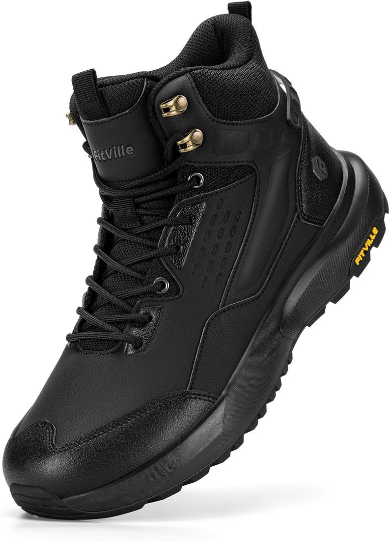 FitVille Wide Mens Boots, Orthopedic Men's Hiking Boots Extra Wide Shock-Absorbing Outdoor Trekking Backpack Shoes for Men, Arch Support for Plantar Fasciitis, Flat Foot, Bunion, 9W