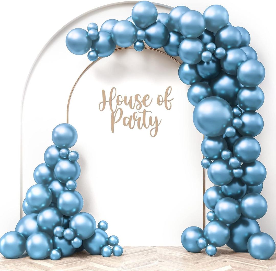 2 x HOUSE OF PARTY Metallic Blue Balloons - Blue Balloon Garland, 5/12/18 Inch Blue Metallic Balloons for Graduation Decorations, Wedding & Baby Shower Party Supplies