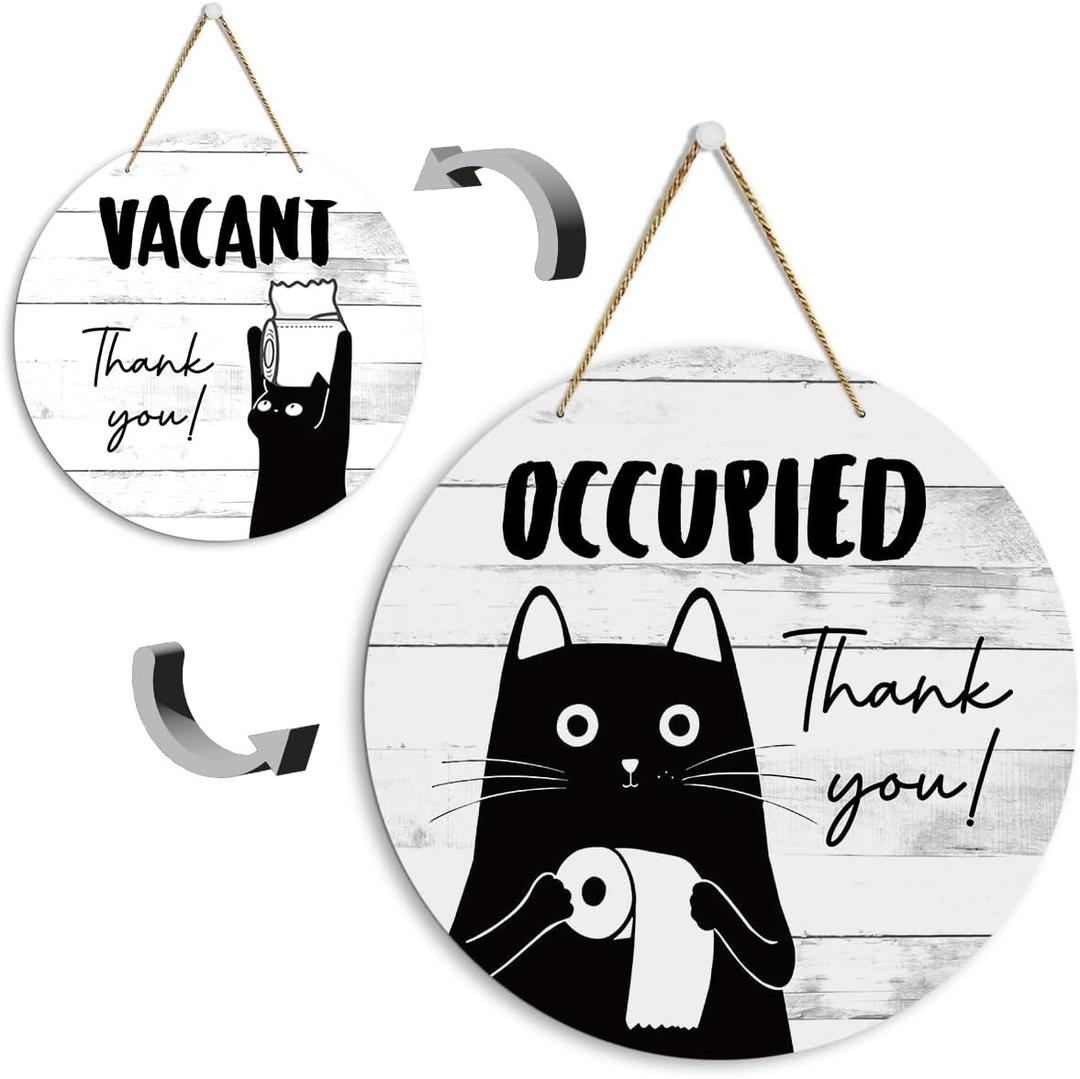 Occupied Vacant Sign for Bathroom Door Cute Cat in Use Wood Double Sided Hanger Plaque Sign for Home Office Bathroom Restroom Door