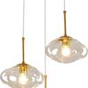 3-Light Gold Chandelier Modern Kitchen Island Pendant Light with Clear Glass Globe Shades Adjustable Height Flush Mount Ceiling Light Fixture for Dining Room Bedroom Living Room.