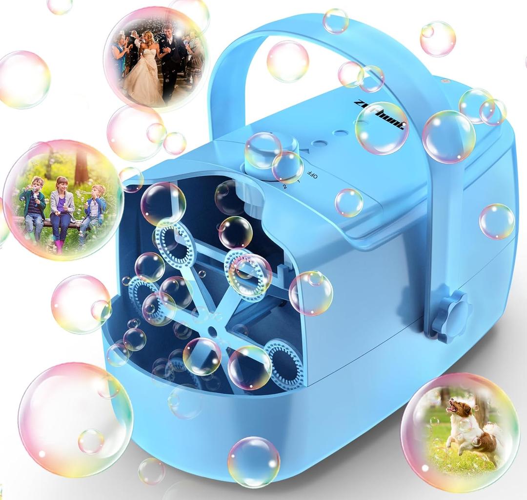 Bubble Machine Durable Automatic Bubble Blower, 18000+ Big Bubbles Per Minute Bubbles for Kids Toddlers Bubble Maker Operated by Plugin or Batteries Bubble Toys for Indoor Outdoor Birthday PartyBlue
