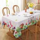 Easter Tablecloth for Rectangle Tables, Washable Spring Table Cover Printed with Colorful Easter Eggs and Cute Bunnies for Dinner Table, Indoor Outdoor Party Decoration (Rectangle, 52" x 70")
