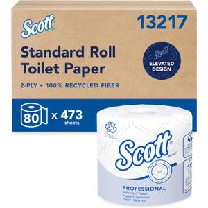 Scott Professional 100% Recycled Fiber Standard Roll Bulk Toilet Paper (13217), 2-Ply, Elevated Design, White, Individually Wrapped (27Rolls of 473 Sheets, 37,840 Sheet Total)