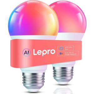 Lepro B1 AI Smart Light Bulbs - WiFi & Bluetooth RGBWW Color Changing LED Bulb Works with Alexa & Google Assistant, Personalized Al Lighting Designer, AI Voice Control, Music Sync, 2.4GHz Only, 2 Pack