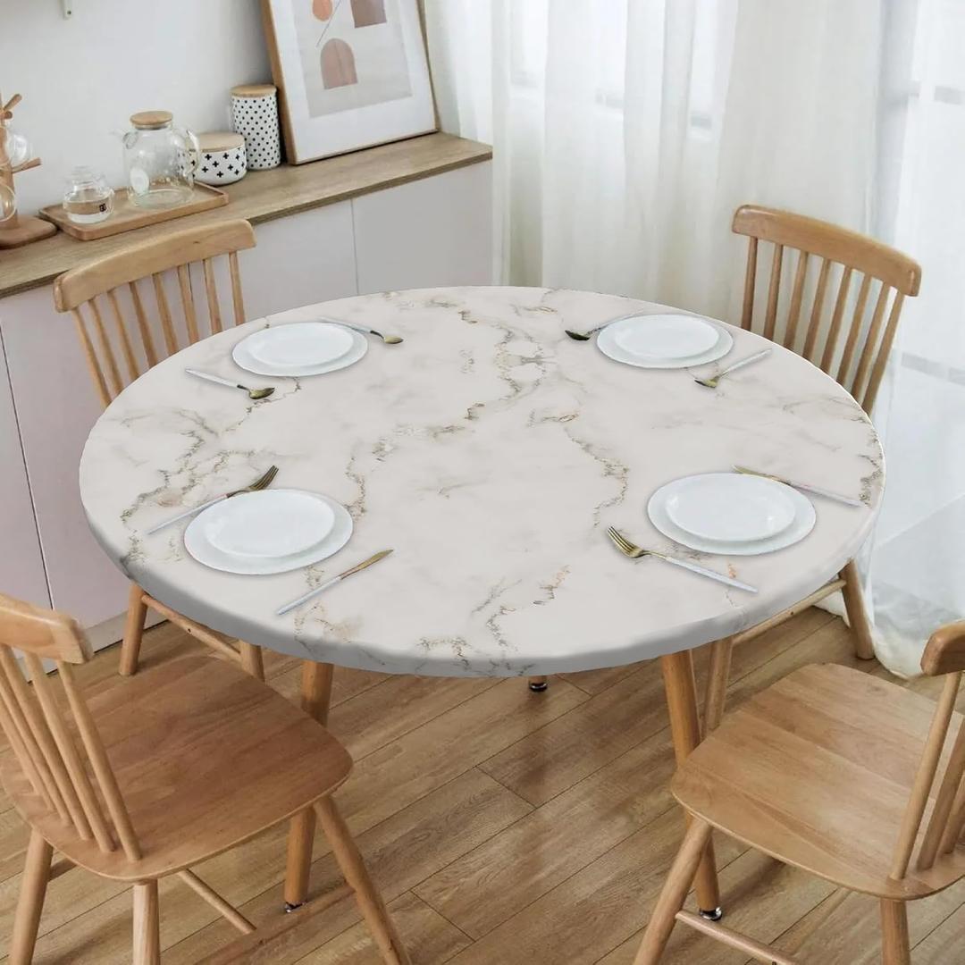 bnhjsdw Elastic Round Tablecloth Fit for 45-54” Tables, Round Fitted Table Cloth with Elastic Edge, Water Resistant Washable Table Covers for Dining Room, Party & Kitchen Decor