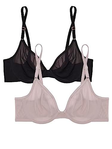 Smart & Sexy Women's Sheer Mesh Demi Underwire Bra, Black Hue/Bark, 40C