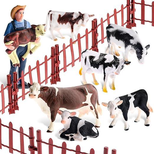 17 Pieces Corral Fence Toy Cow Farm Figures Barn Animals Keepers Plastic Animals Figures Realistic Toy Animal Fence Barn Sets with Animals for Preschool Educational Christmas Decorations