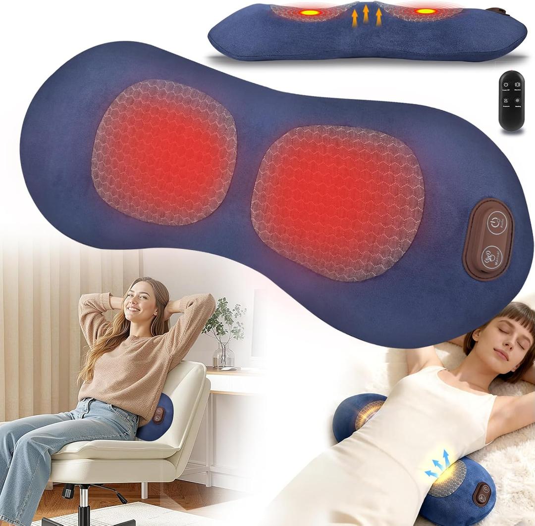 Smooth Spine Triple Fusion Back Massager with Heat, Vibration Lumbar Support Pillow, Deep Tissue Massager for Lower Back Pain Relief, Ideal for Car, Bed, Office Chair & Travel - Wireless Use
