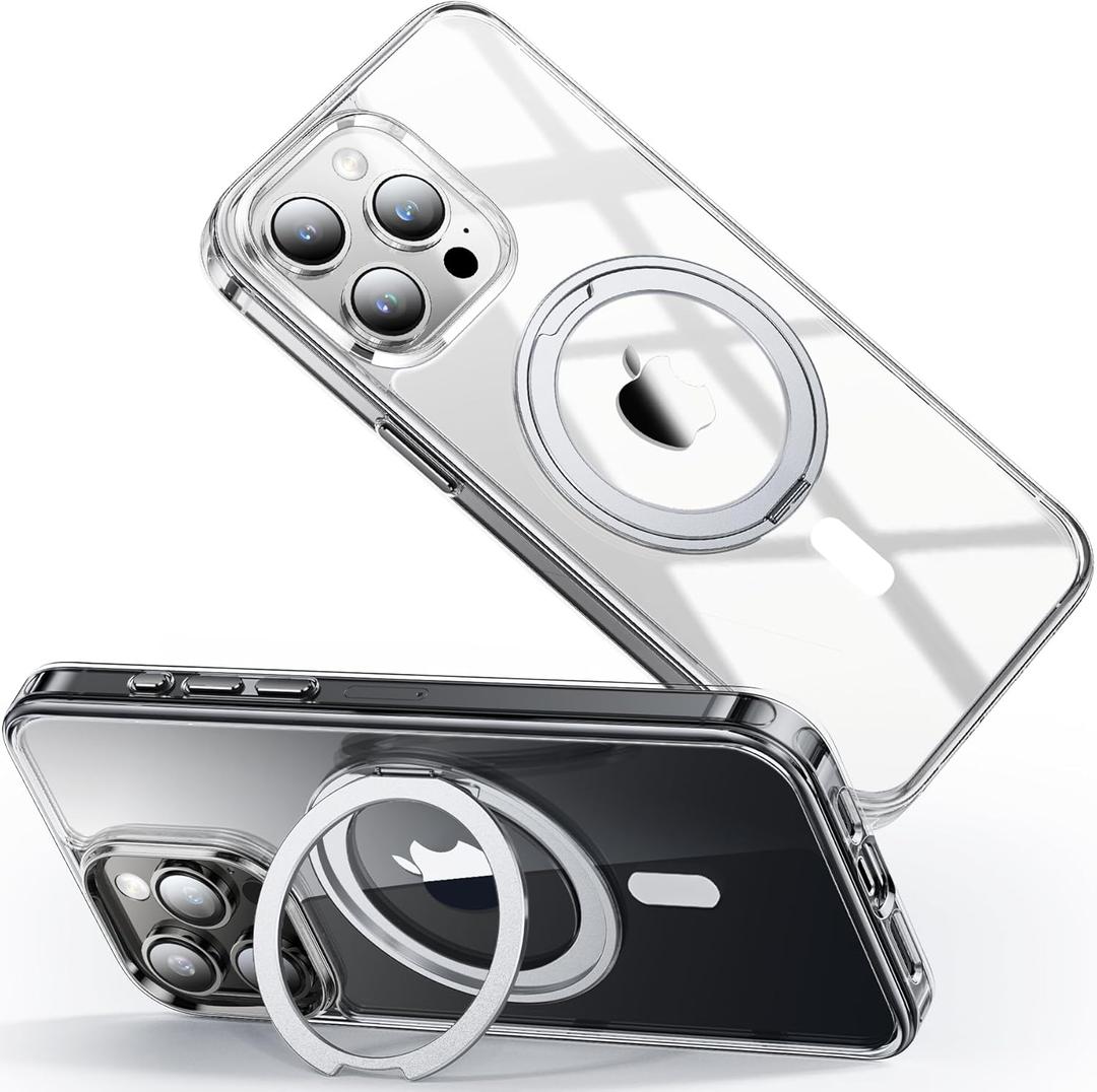 andobil for iPhone 15 Pro Case [360 Ring Stand] [Compatible with Magsafe] Military Drop Protection Non-Yellowing Magnetic 15 Pro Slim Thin Phone Case for Men Women - Ultra Clear, 6.1 inches