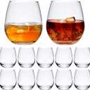 Stemless Wine Glasses Set of 12, 16 OZ Stemless Wine Glass Cups,Clear Christmas Red Wine Glassware White Wine Glass Tumblers,Elegant Crystal Bourbon Glasses Water Cups for Wine,Whiskey
