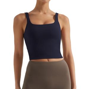 Womens Sports Bra  Workout Crop Tank Tops for WomenSleeveless Square Neck Padded Bras with Built in Bra (X-Small, Navy Blue)