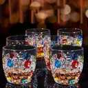AlifordGlass Glass Tumblers with Colorful Patterns, Lead-Free, Set of 4 or 6 (Set of 6)