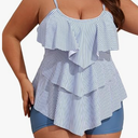 B2prity Women Plus Size Tankini Swimsuits Tummy Control Two Piece Bathing Suit Ruffled Flounce Swimwear with Shorts