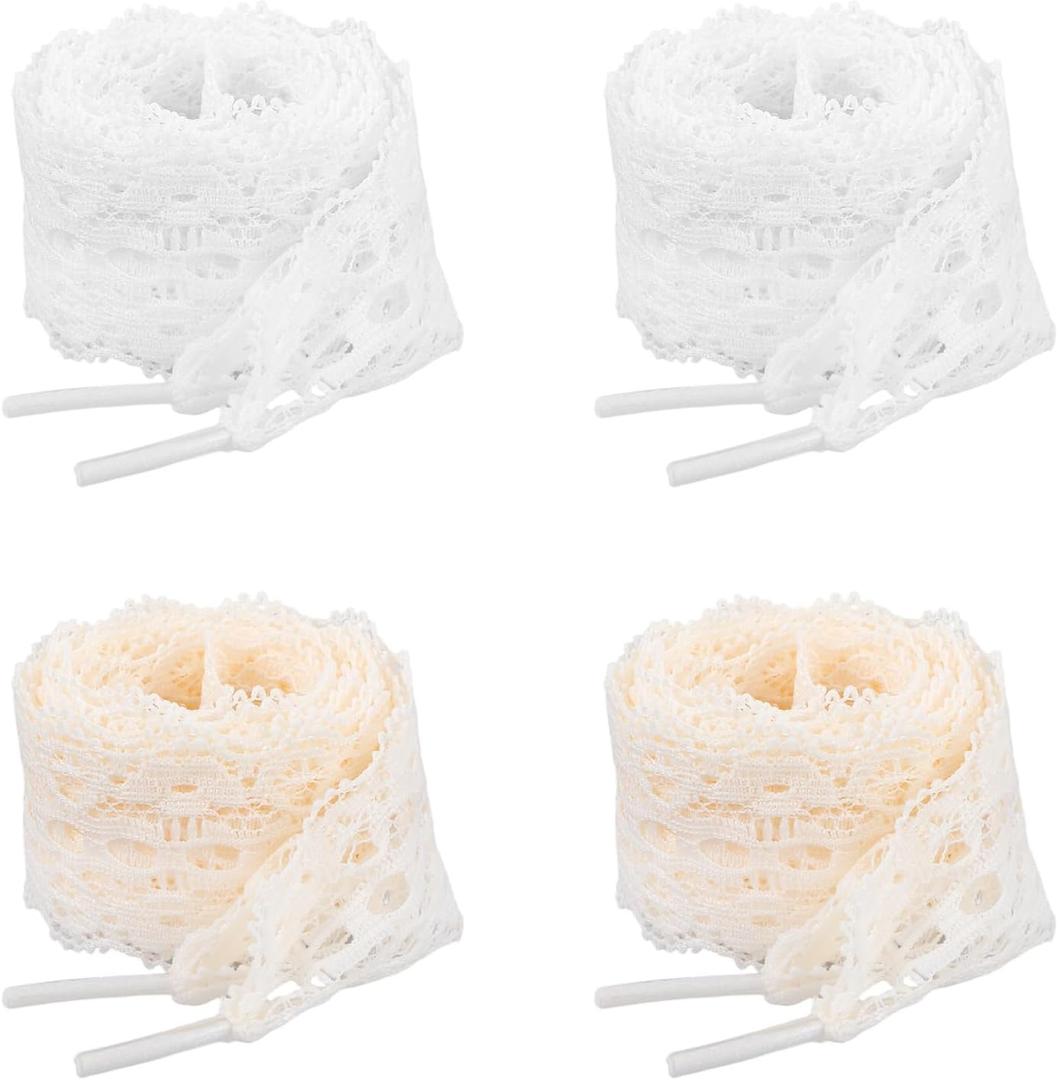 Qianyu Lace Fancy Shoelaces 3 CM Wide Flat Soft Shoe Laces Fashion Hollow Lacy Ribbon Shoe Strings for Samba Sneakers Shoes Women Girls Adult