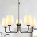 Black Chandelier with E26 Base, 5-Light Farmhouse Chandelier with Shade, Height Adjustable Modern Dining Room Light Fixture Over Table for Kitchen Bedroom Living Room Entryway Foyer Hall