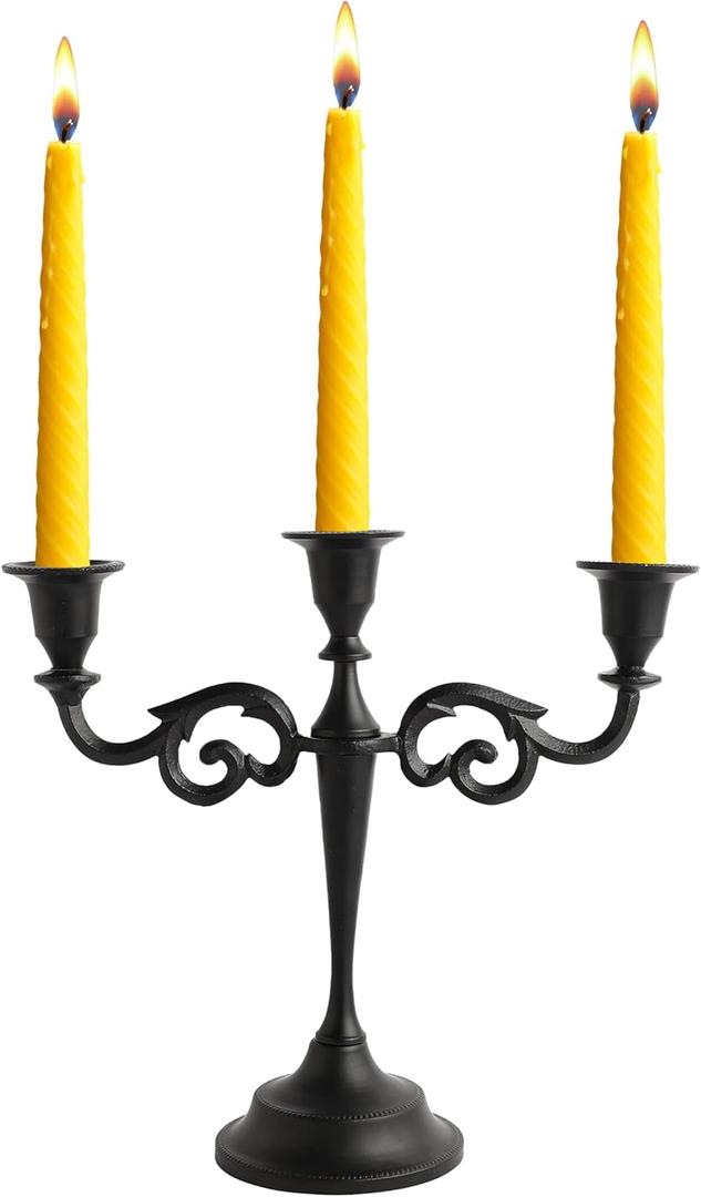 3 Arm Candelabra - 10 Inch Tall Matte Black Tapered Candle Holder - Elegant Candle Stands and Candlesticks Holders for Home Decor - Fits 3/4-Inch-Thick Candles
