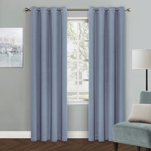 MYSKY HOME Dusty Blue Blackout Curtains for Living Room, 84 Inch Long Grommet Room Darkening Curtain for Bedroom, Thermal Insulated Dining Room Curtains, 1 Curtain Panel, 52 x 84 Inch, Dusty Blue