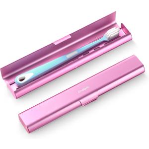 Aluminum Toothbrush Travel Case, Portable Travel Toothbrush Holder, Durable Manual Toothbrush Box Container for Traveling, Bathroom, Camping, Business Trip-Pink (1 Pack (Standard))