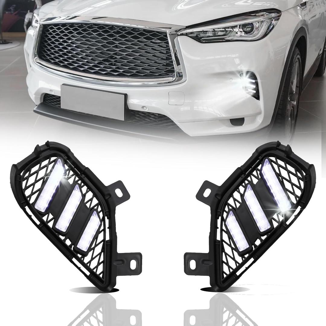 Upgrade full LED Driver and Passenger DRL Turn Signal Light Front Bumper Fog Lamps Compatible with INFINITI QX50 2022 2023 2024 Pure, Luxe, Sensory and Autograph Indicated Light