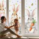 Tenceur Large Easter Bunny Window Clings, Cute 12 x 35.4 Inches Spring Watercolor Bunny Rabbit Window Stickers for Glass Home or Holiday Easter Party Supplies, 3 Sheets
