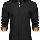 HISDERN Mens Dress Shirts Long Sleeve Button Down Casual Shirts for Men Inner Contrast Formal Business Tuxedo Wedding Shirt L/17