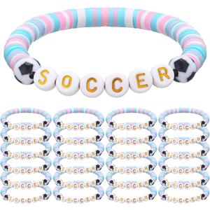 24 Pcs Soccer Bracelets Stackable Clay Beaded Bracelets Soccer Party Favors Beaded Ball Adjustable Clay Bracelet Jewelry Sports Gifts Supplies for Teen Adults (Gradient Pink)