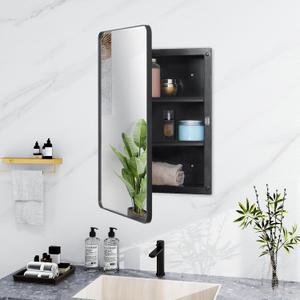 Fundin Plastic Black Medicine Cabinet, Beveled Edge Mirror Door with Round Corner Metal Frame, Recessed and Surface Mount Bathroom Medicine Cabinet, 16 x 24 inch Mirror Size Fundin Plastic Black Medicine Cabinet, Beveled Edge Mirror Door with Round Corner Metal Frame, Recessed and Surface Mount Bathroom Medicine Cabinet, 16 x 24 inch Mirror Size