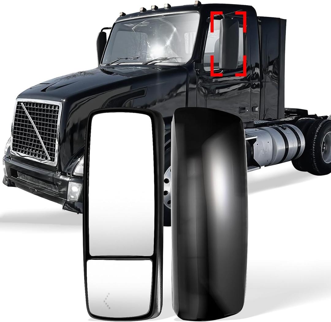 High Soar Black Door Mirror Heated with Turn Signal for Volvo VNL 670 780 630 730 860, VNM 200 430 630, VNX 300 Trucks, Left/Driver Side