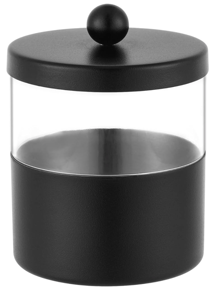 Black Apothecary Jar, Black Qtip Holder - Stainless Steel Bathroom Jar - Farmhouse Decor Qtip Dispenser for Qtips, Cotton Balls, Swabs, Makeup Sponges 