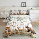 Feelyou Animal Comforter Set Full Size Deer Comforter for Boys Girls Teens Fox Bedding Set Bear Duvet Set Room Decor Forest Quilt Set (White)