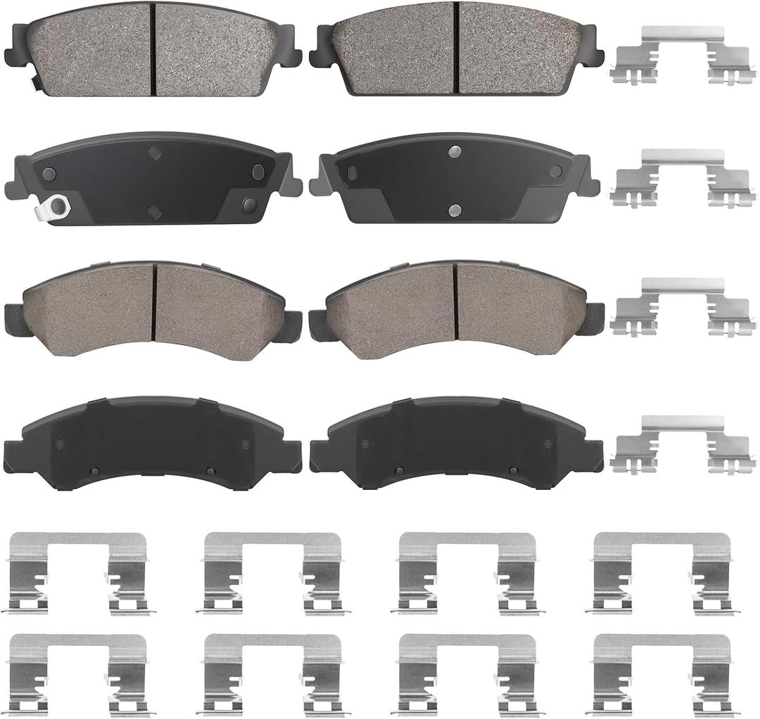 Front & Rear Semi-Metallic Brake Pads Set for Chevey 2007 Silverado Suburban Sierra Yukon XL 1500, Tahoe, Avalanche, for Cadillac Escalade ESV EXT, 8PCS
