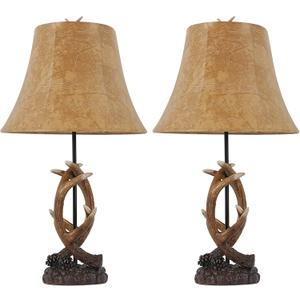 Rustic Western Antler Set of 2-22.9" Farmhouse Table Lamp with 2 USB Ports, Rustic Nightstand Lamp for Home Room Decor Living Room Bedroom