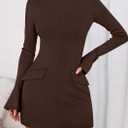PRETTYGARDEN Womens Short Formal Dresses Fall Long Sleeve Mock Neck Elegant Cocktail Party Club Bodycon Mini Dress (Brown,Small)