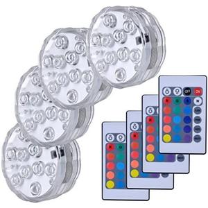 Submersible Led Lights, Submersible Waterproof RGB Change Remote Controlled Submersible Led Lights for Pond Pool Fountain Aquarium Vase Hot Tub Bathtub Fish Tank Party Halloween (4 Pack)