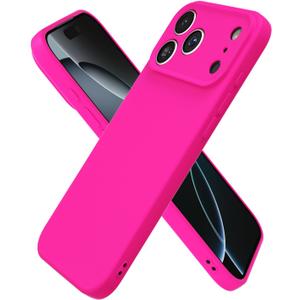 Oakxco for iPhone 17 Pro Case Silicone, Ultra Slim Thin Phone Case for Women Girls, Plain Solid Color Minimalist Aesthetic Cute Girly Design, Soft Rubber Gel TPU with Camera Cover, Neon Hot Pink