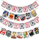 Set of 8 Race Car Happy Birthday Party Banners,Racing Theme Garlands Checkered Flag for Birthday Party Supplies Photo Props Baby Shower Wall Decor