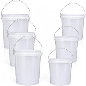 5 Gallon Large & 2.5 Gallon Small Bucket Set with Handle, Cleaning Bucket for Household Outdoor Mop Car Wash, Utility Plastic Pail for Paint Garden Farm, White, 6 Pack