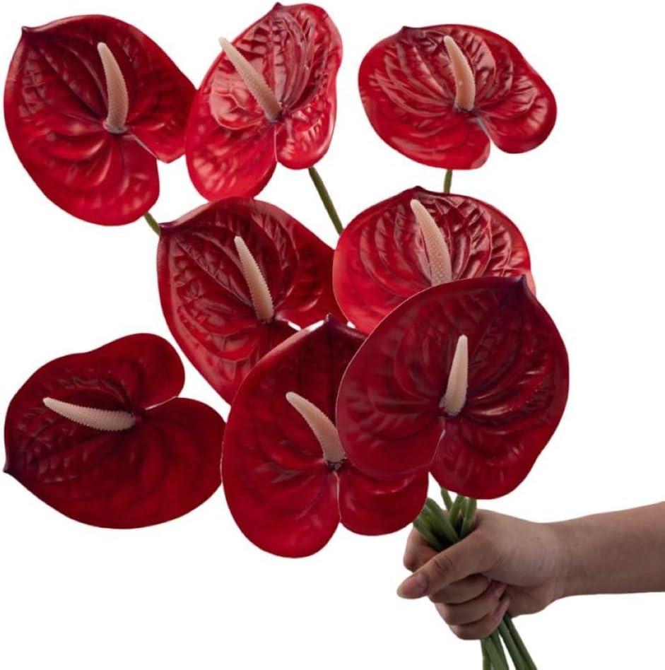 Corkwaw 8 Pcs 23-5/8 inch Artificial Anthurium Flowers Real Touch Fake Flower for Table Centerpieces Arrangement and Bridal Wedding Festival Decor Flower Arrangement (Red)