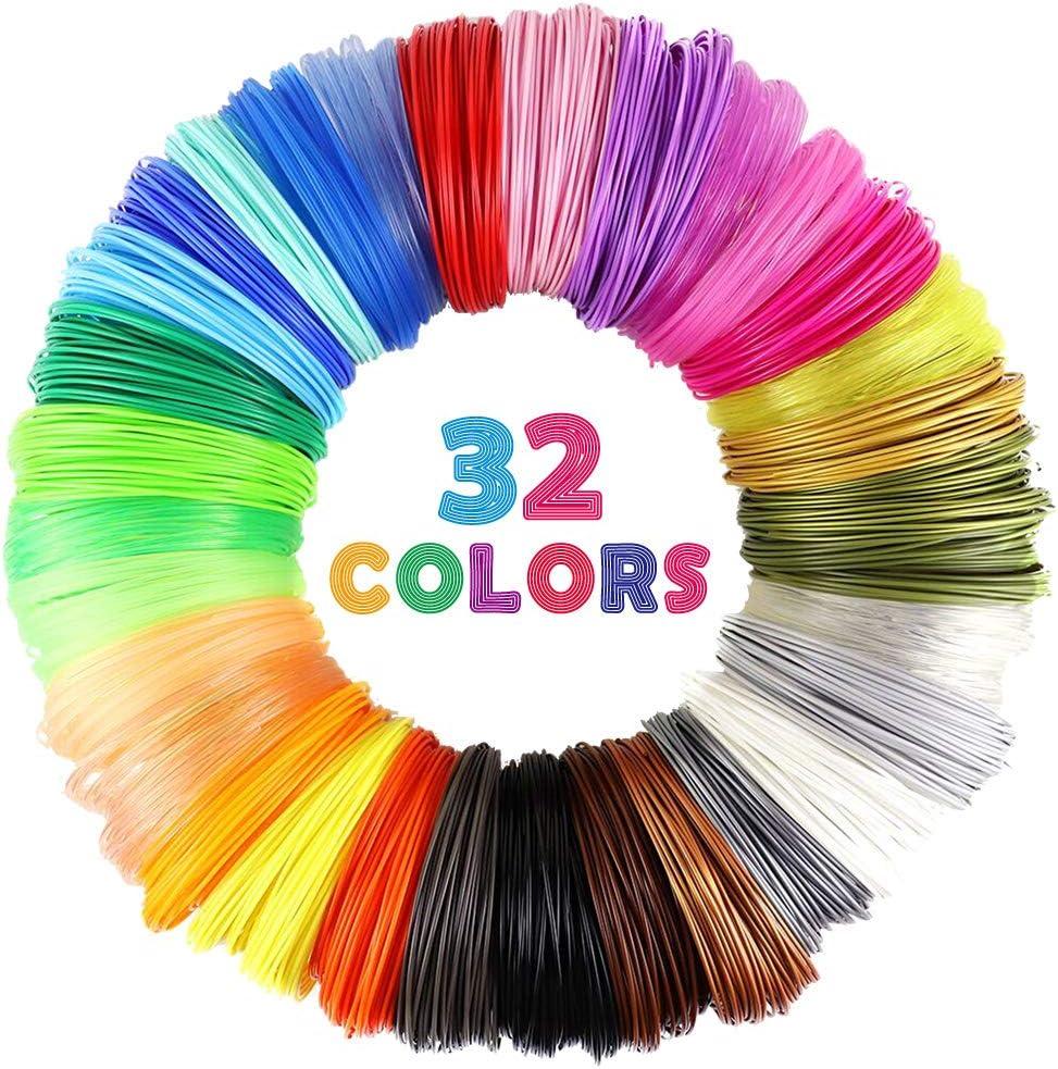 MIKA3D 32 Colors 3D Pen PLA Filament Refills, Each Color 10 Feet, Total 320 feet, Pack with 4 Finger Caps (Pla 32 Colors: 4 Metallic Colors, 10 Transparent Colors and 18 Popular Solid Colors)