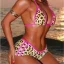 MakeMeChic Women's Polka Dots Triangle Bikini Sets Swim Shorts Y2K Leopard Striped Bathing Suit Swimsuit (Pink, Large)