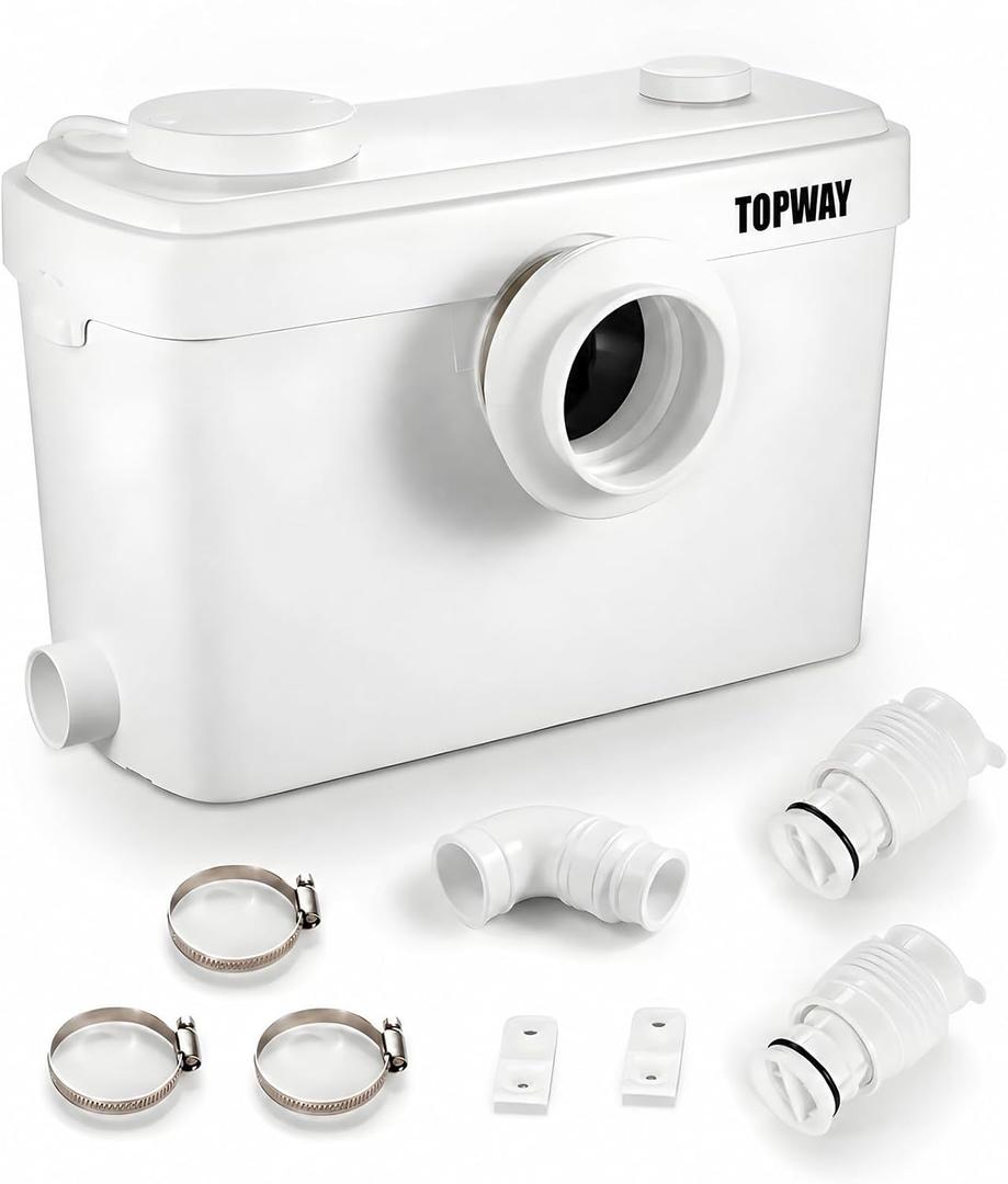 TOPWAY 900W Macerator Pump, 2800GPH Macerating Toilet System with 3 Inlets, Sewage Pump for Basement Upflush System Kitchen, Sink, Shower, Bathtub, Laundry Waste Water Disposal